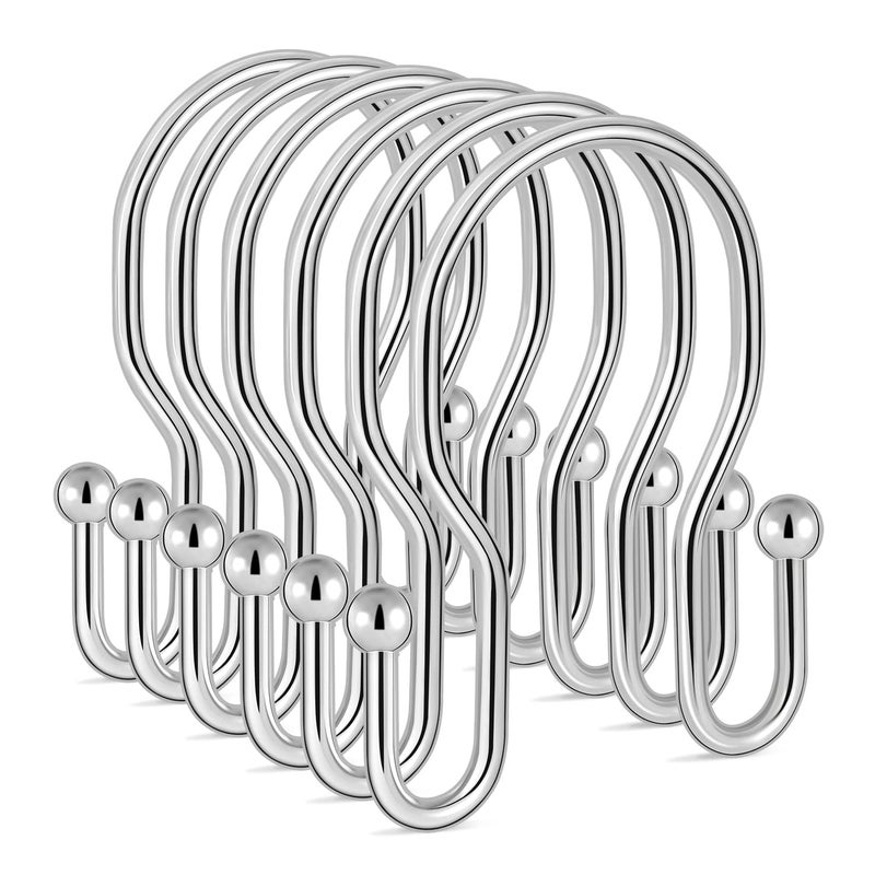 TENOVEL 24 Pack Double Shower Curtain Hooks Rings  TENOVEL Double Sided Shower Curtain Hooks Rust Proof for Shower Curtain  Stainless Steel Bathroom Shower Hangers Rings for Shower Rods  Polished Chrome - Image 1